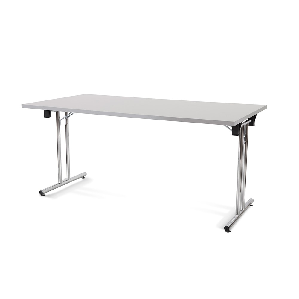 Rocada mesa plegable con patas cromadas y tablero gris. 160x80x72cm.