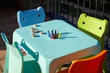 thumbnail of garbar JAN Kinderstuhl-Tisch Indoor, Outdoor Set 4+1 Himmelblau/Fuchsia/Orange/Limettengrün/Aquaminze