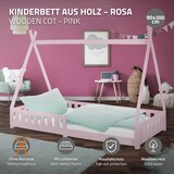thumbnail of ML-Design Kinderbett Tipi 90 × 200 cm Rosa mit Rausfallschutz & Lattenrost – Kiefer massiv, Hausbett mit Zaun, Bodenbett/Spielbett