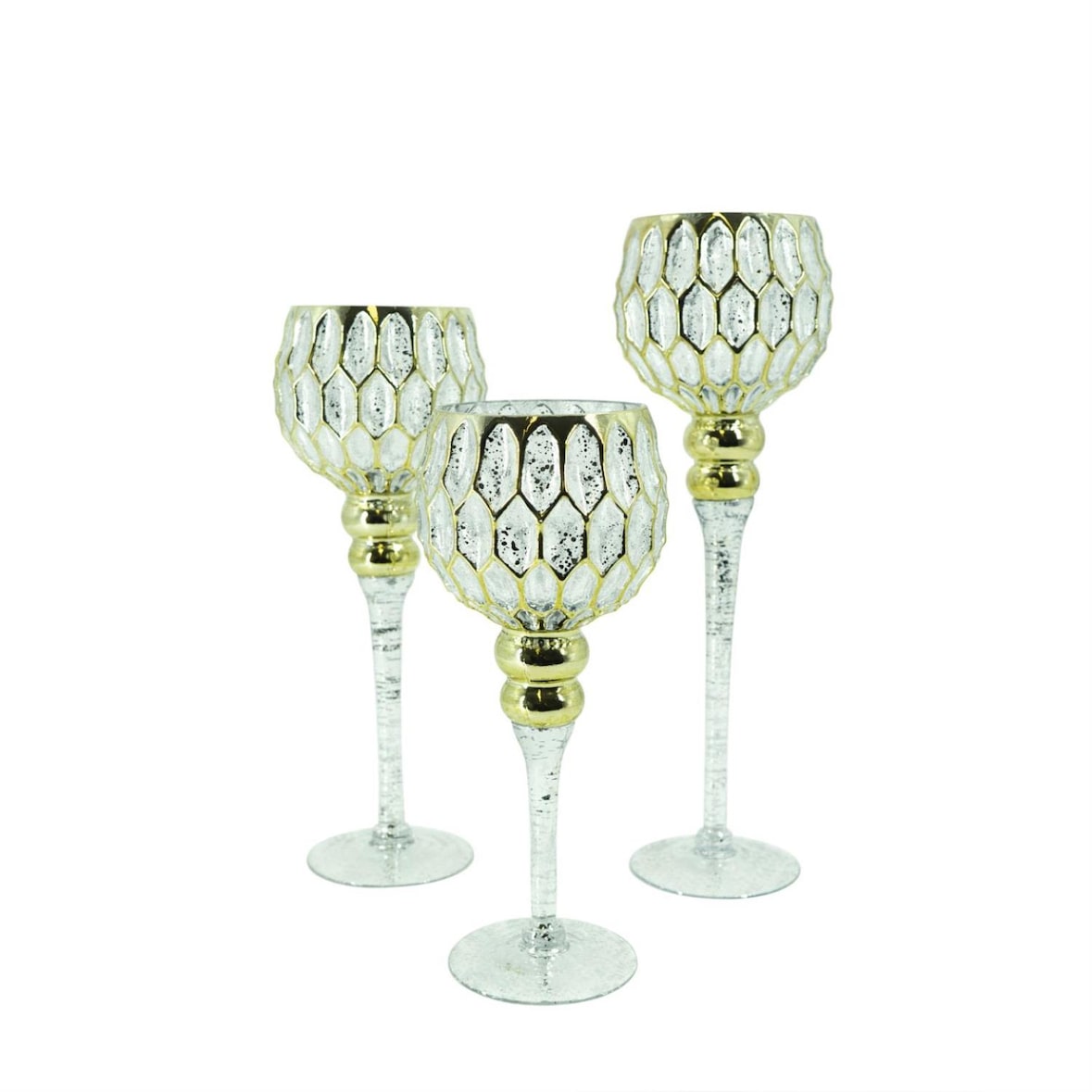 Kerzenhalter Kelch CORDOBA Glas Windlicht H: 30,5cm 34,5cm 40cm gold 3er Set