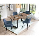 thumbnail of SalesFever Esstischgruppe 5-tlg., 160x90cm, Platte Akazie 26mm nussbaum, Metallgestell schwarz, 4 Armlehnstühle Strukturstoff, dunkelblau–schwarz