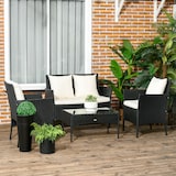 thumbnail of Conjunto de Jardim de Vime Sintético com 2 Poltronas 1 Sofá de 2 Lugares 1 Mesa de Centro e Almofadas Preto e Branco