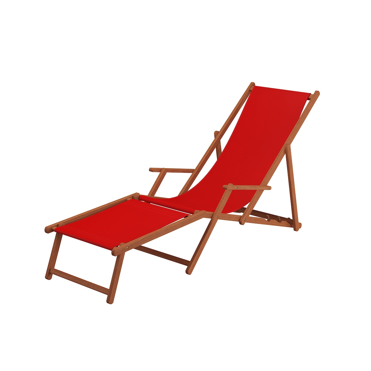 Gartenliege Liegestuhl rot Fußablage u Kissen Deckchair klappbar Sonnenliege Holz 10-308 F KD