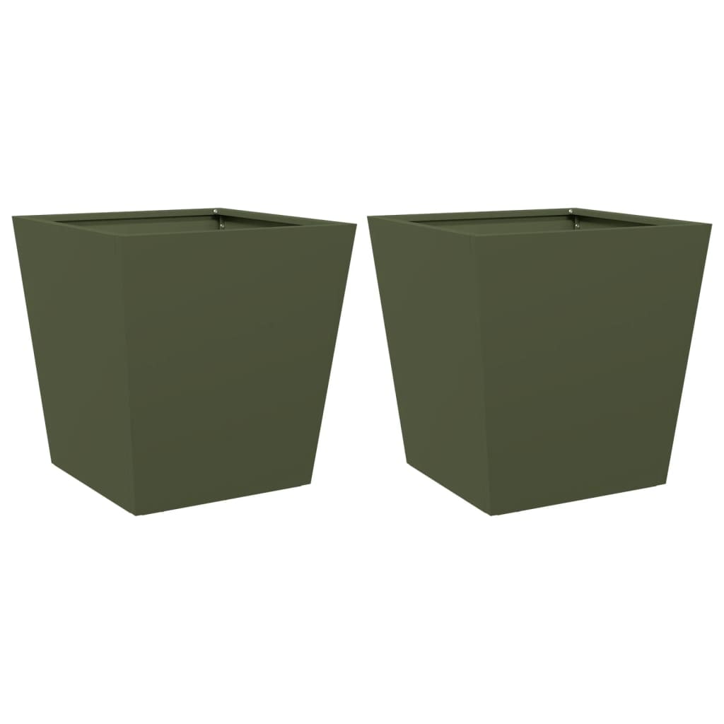 vidaXL Pflanzkübel 2 Stk. Olivgrün 40x40x40 Stahl