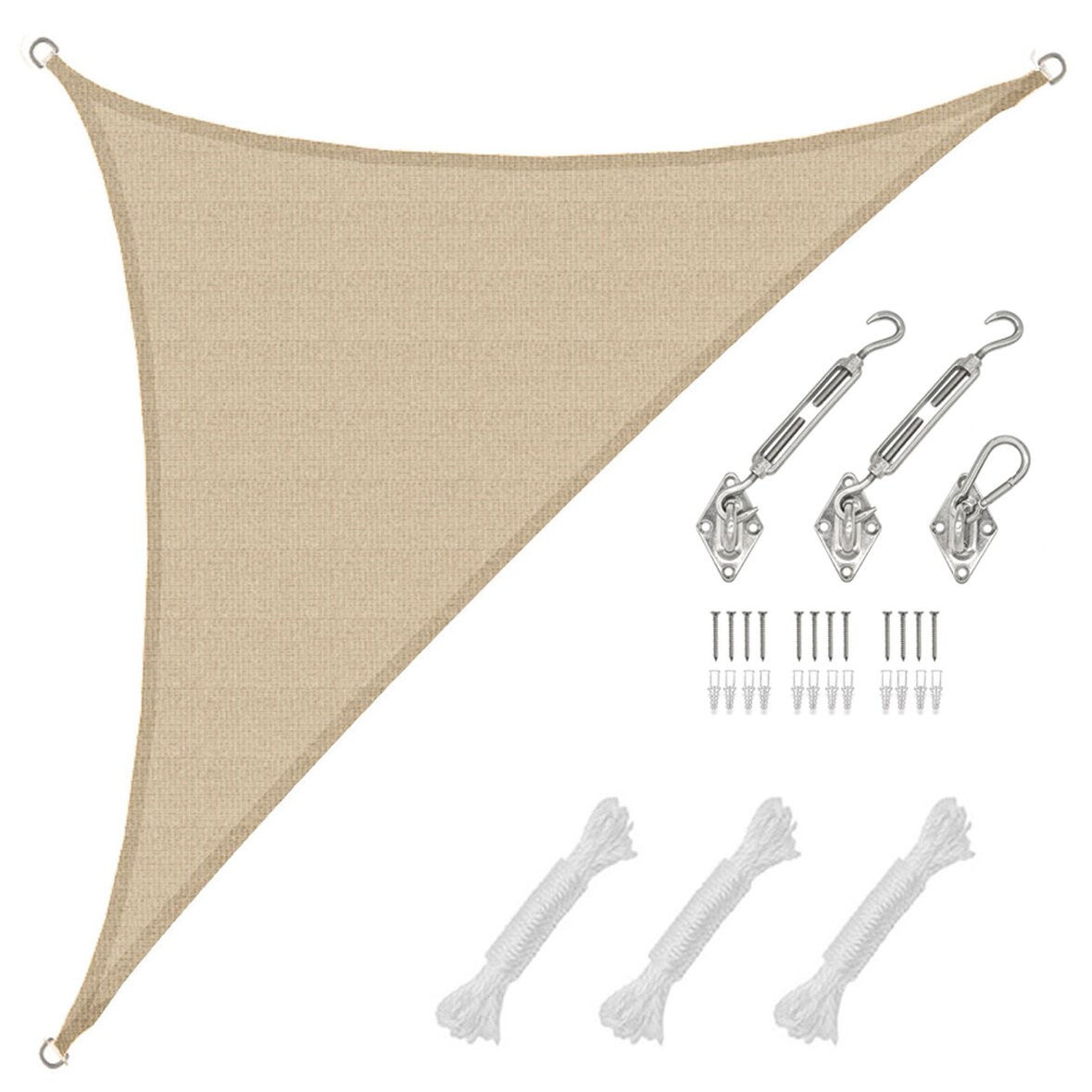 3,6x3,6x5,1 Sonnensegel Dreieckig Atmungsaktiv - Dreieck Segel mit Befestigung