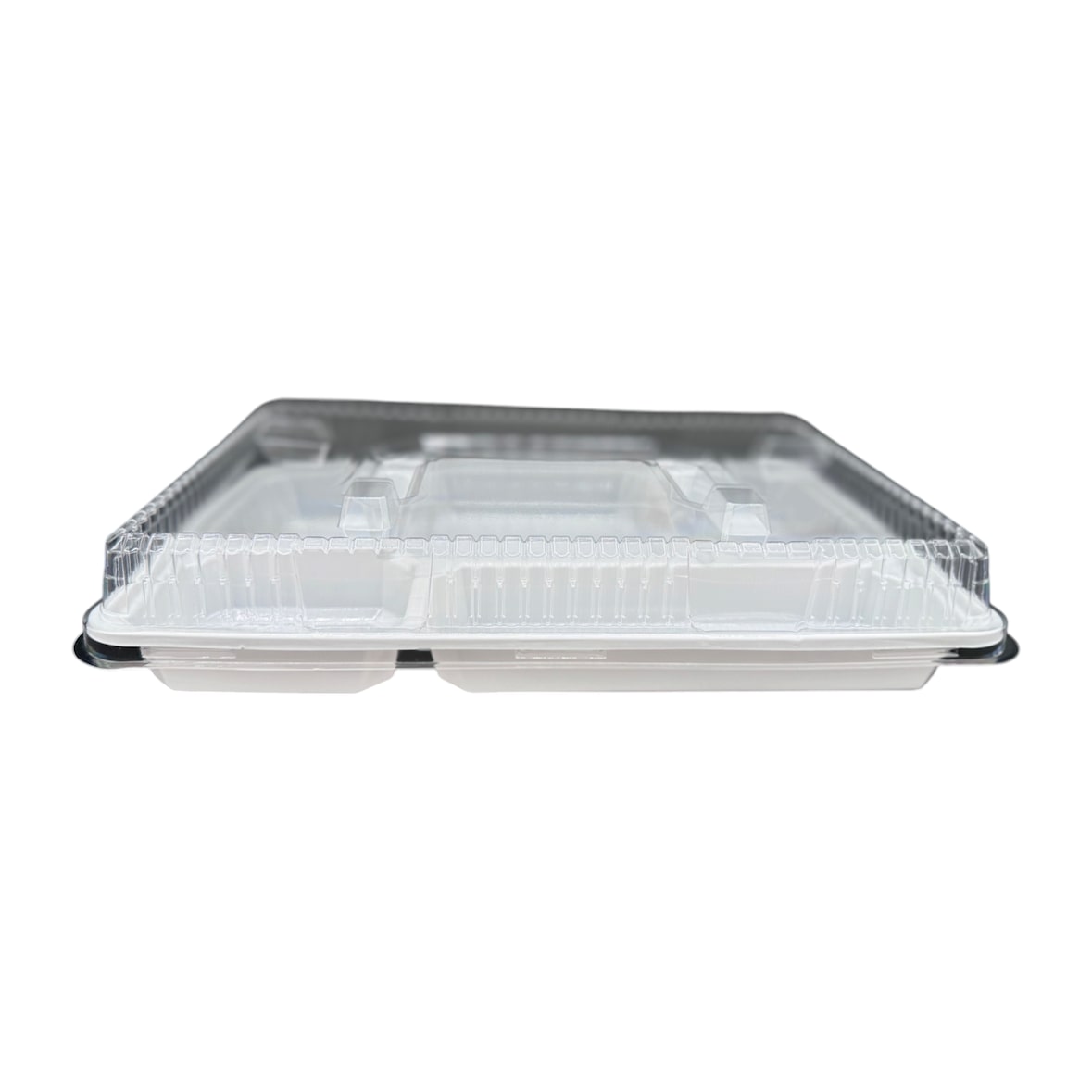 Plateau repas 5 compartiments en plastique blanc avec couvercle transparent par 50