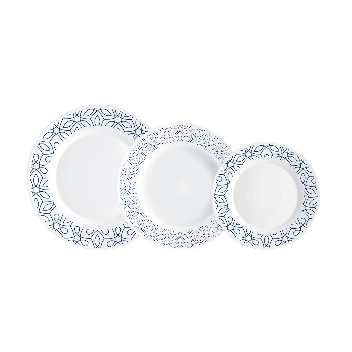 Bormioli Rocco Servizio Tavola 18 Piatti Toledo in Vetro Opale Decoro Blu