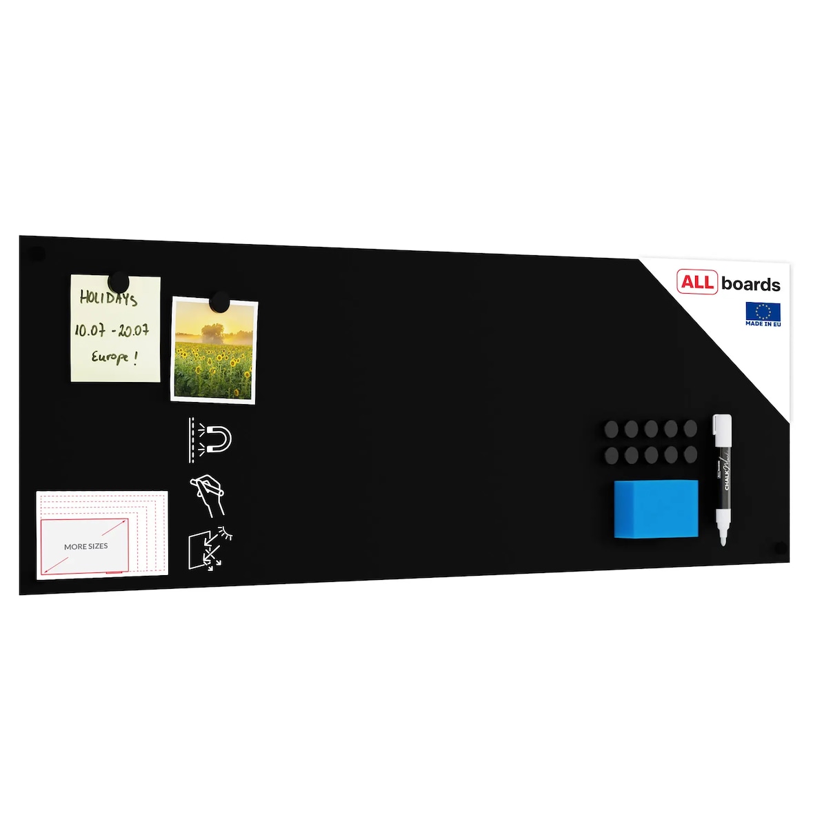 ALLboards Tableau magnétique à craie SLIMboard sans cadre 90×30 cm + ACCESSOIRES