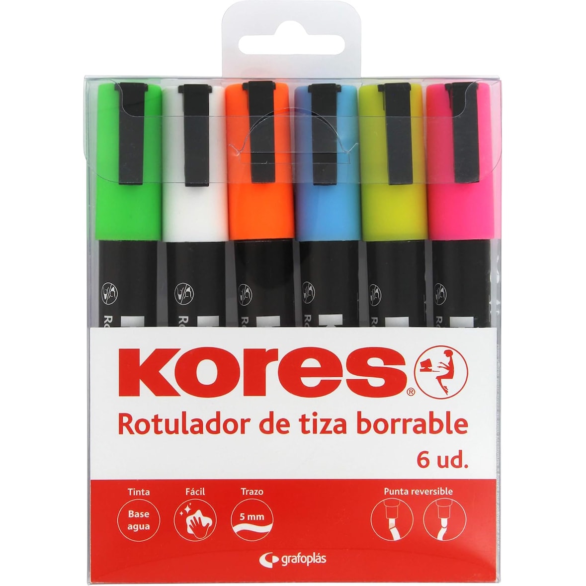 Pack de 6 Rotuladores de Tiza Líquida Borrable RT1 Colores Surtidos KORES