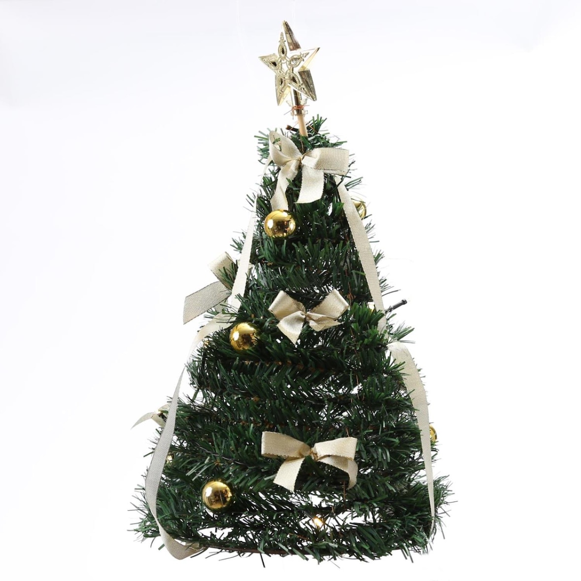 LED Weihnachtsbaum Tannenbaum dekoriert mit Lichterkette H: 50,5cm grün/gold
