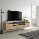 thumbnail of Wohnzimmer-TV-Schrank, Viel Stauraum, 200x35x45cm, Für TV-Geräte bis 80“, Elektrischer Kamin, Hängend, Eiche und schwarz _ 46_23