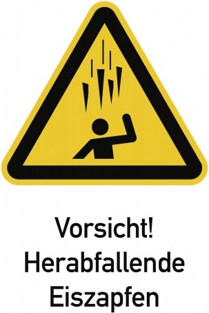 Vorsicht! Herabfallende Eiszapfen ISO 7010, Kombischild, Alu, 262x371 mm
