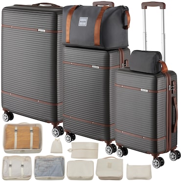 tectake Set di valigie da viaggio Madison, 13 pezzi, lucchetto TSA - Antracite