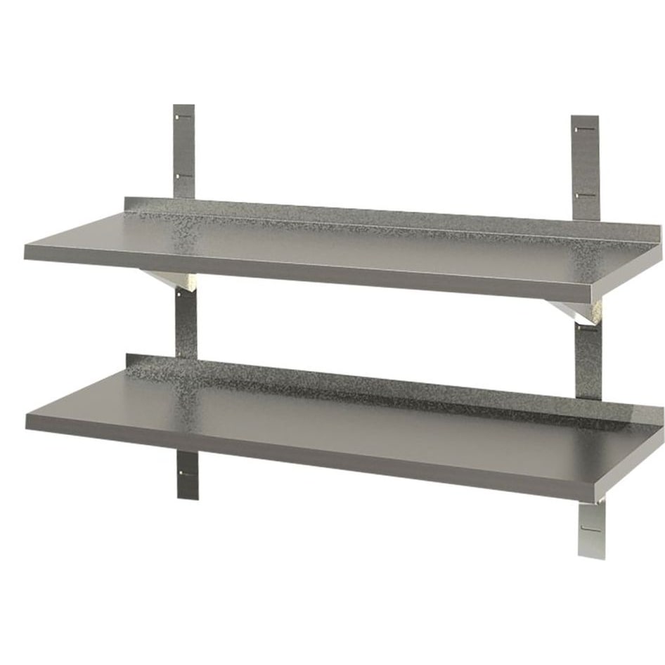 KBS wandplank 2 planken met opstaande rand 1200x300x40 mm roestvrij staal met handbescherming vouw