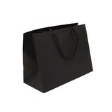 thumbnail of Grote horizontale zwarte kraft tas met koordhandvatten 39 + 18 x 29 cm per 60 - Gimex
