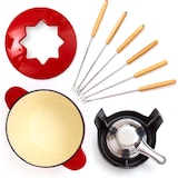 thumbnail of Bonvivre® Gusseisen Fondue Set für 4 Personen | 1 Liter | Fondueset 9-teilig mit Brenner und 6 Gabeln | Emailliert Rot
