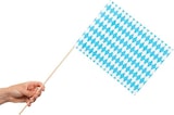 Ein Mann hält eine bayerische Flagge.
