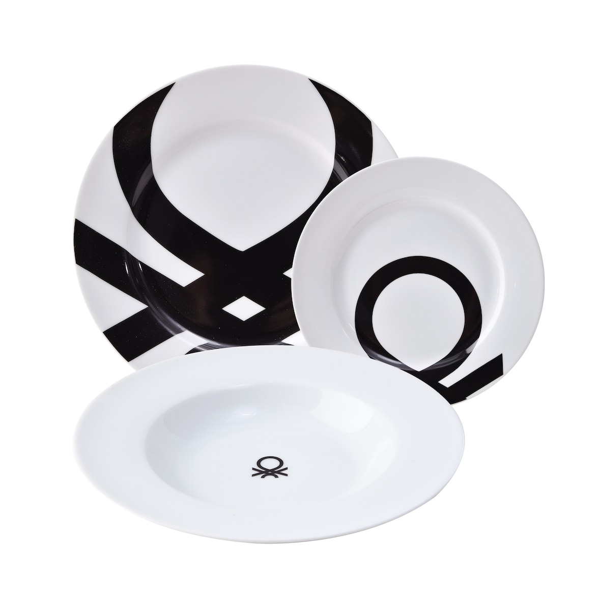 Benetton - Set 18Pcs Vajilla Porcelana Diseño Logo Estampado Negro
