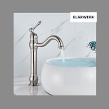 thumbnail of NALA | Grifo de baño alto Vintage Hotel Gastro plateado cepillado | Retro de acero inoxidable premium para fregadero alto|Grifo mezclador 2 conexiones