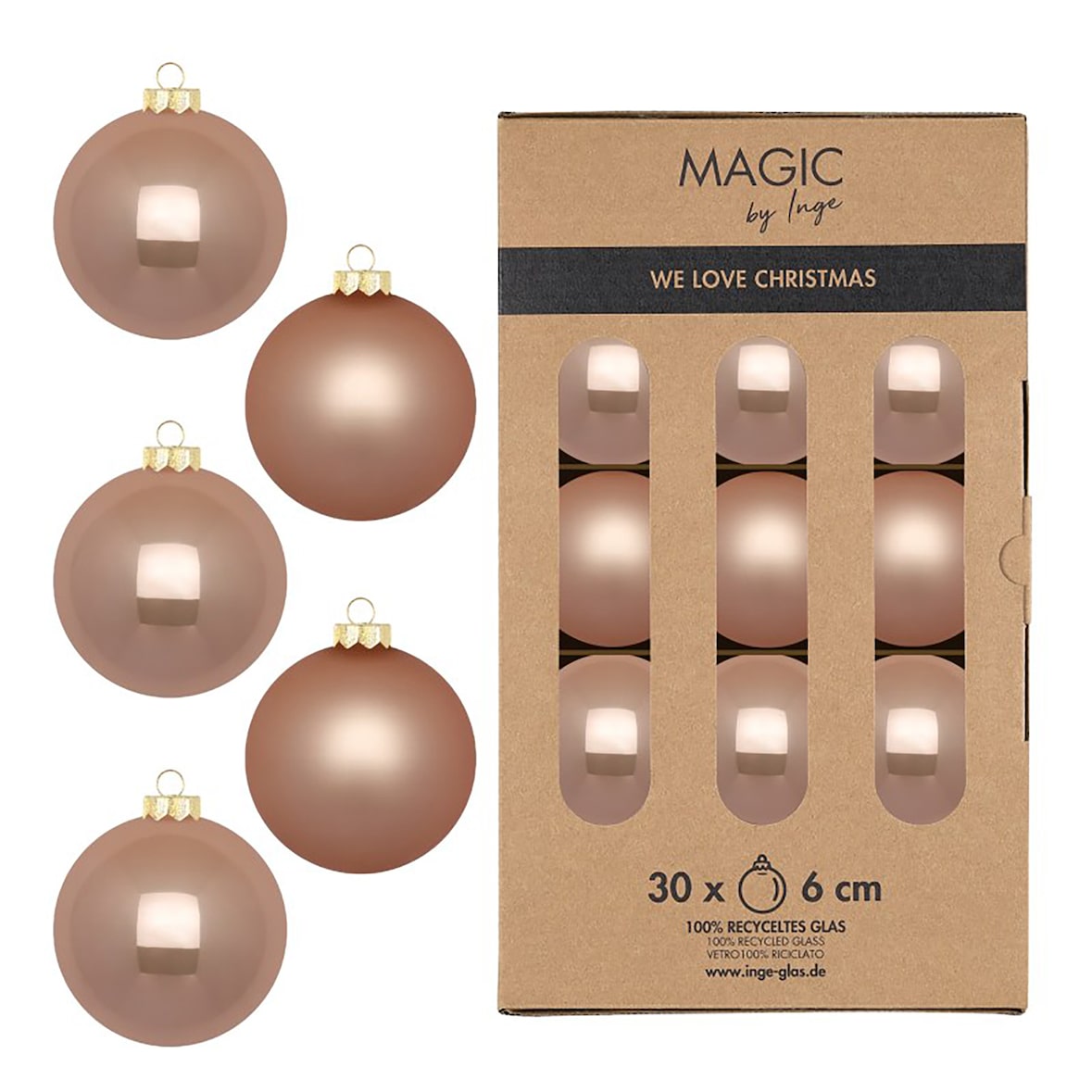 30 Weihnachtskugeln Glas 6cm matt & glänzend Christbaumkugeln Weihnachtsbaumkugeln Weihnachten Christbaumschmuck Weihnachtsbaumschmuck Beige