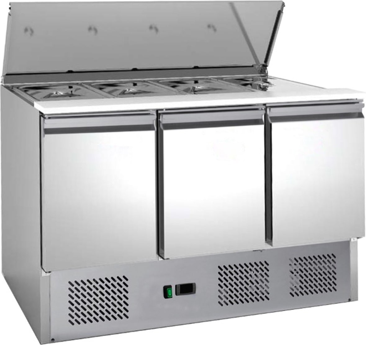Gastro Kühltisch Saladette Edelstahl | 333 L | 3 Türen | Kühltheke Profi GN 1/1