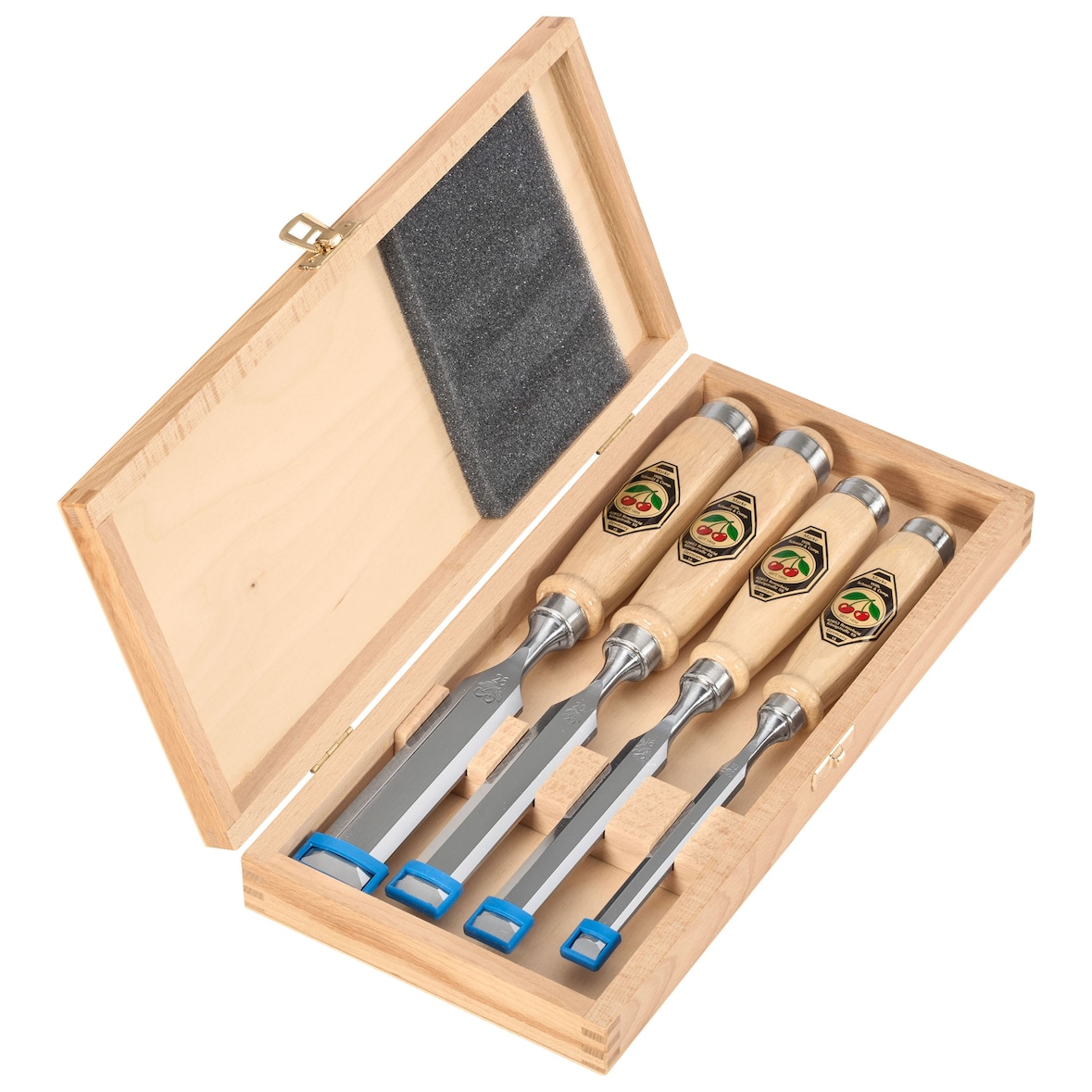 Kirschen 4-teiliger Stechbeitelsatz 1001 mit Weißbuchenheft im Holzkasten bestehend aus 10+16+20+26mm