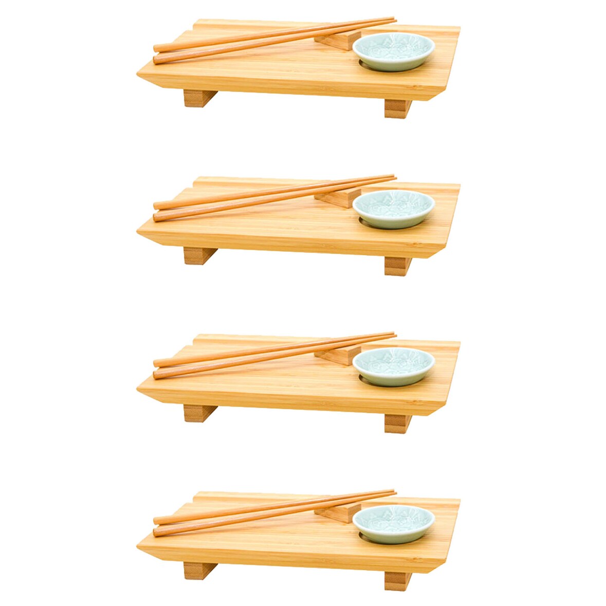 4x Japanisches Sushi Brett - 27x16x4 Bambus Platten Set - Teller mit Schälchen