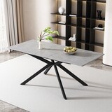 thumbnail of Erweiterbarer Esstisch MDF Schwarz/Grau mit Zementmuster 150/180x70x76 cm, Kreuzbein-Gestell