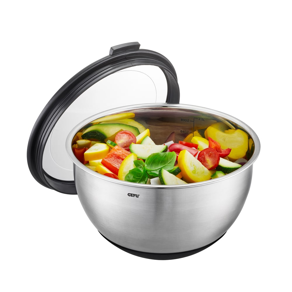 Bol en acier inoxydable Muovo 20 cm avec couvercle -  Argent / Métallique Rond Acier Inoxydable (inox  Gefu 20.00x20.00 cm