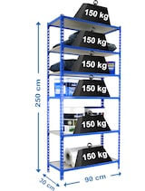 thumbnail of SimonRack Estantería Metálica, 2500x900x300 mm, 6 Alturas, Bandeja Madera, 150 kg de Punto Flexión, Azul/Madera - Maderclick