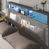 thumbnail of Merax LED Doppelbett 140x200 Polsterbett aus Leinen mit Stauraum-Kopfteil & Lattenrost aus Holz Grau