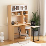 thumbnail of Schreibtisch mit Hochschrank, 110x55x180 cm, Swivel Desk, Acryltüren, Stauraum mit Kabelloch-Design, für Büro und Arbeitszimmer, Natur+Weiß