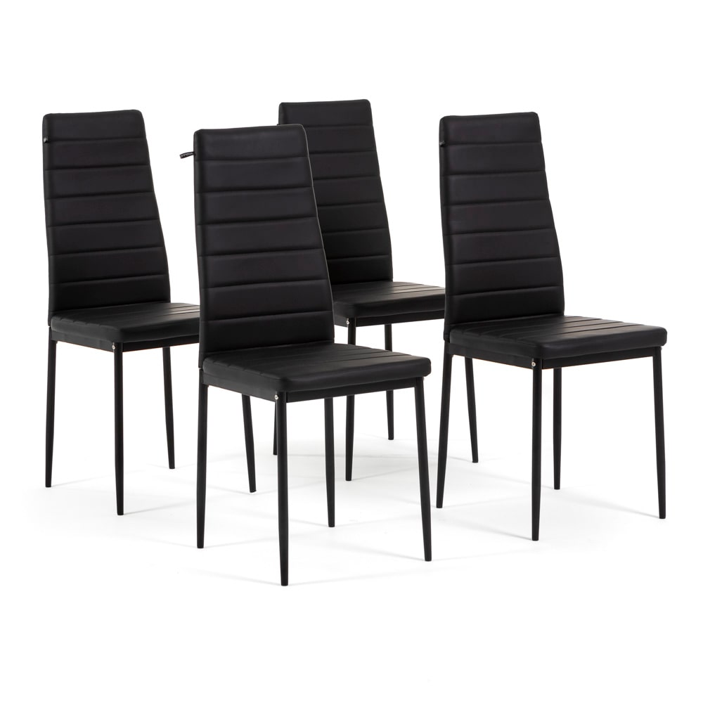 Set de 4 sillas con respaldo alto acolchadas en piel sintética, elegantes y cómodas, ideales para cocina, comedor o restaurante – Lidia – Negro