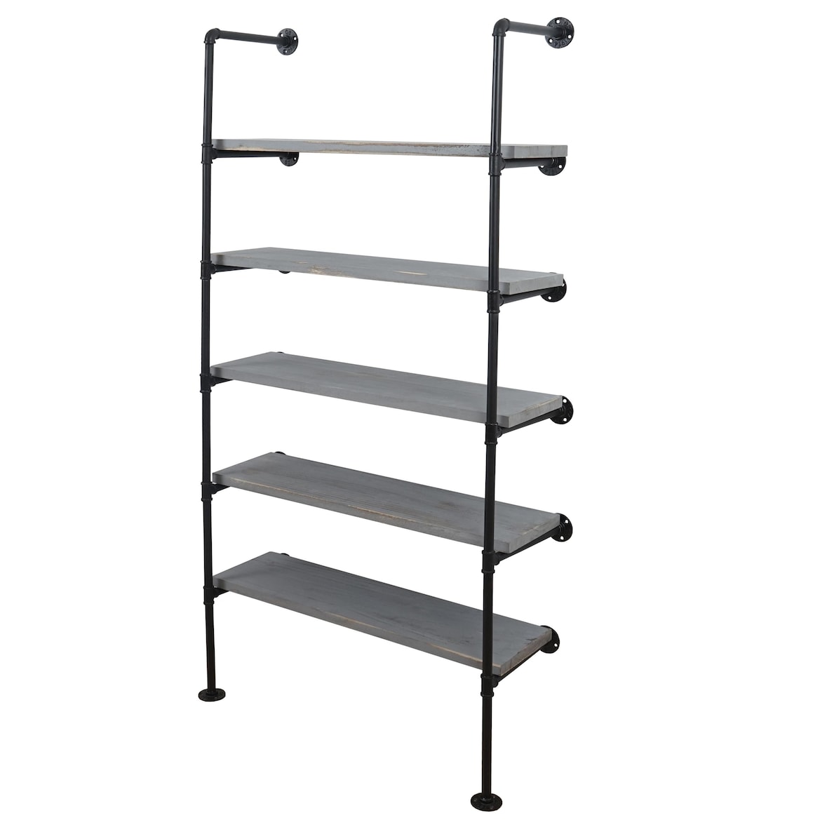 Scaffale libreria industriale HWC-C45 metallo legno di paulonia 5 ripiani 28x80x165cm grigio