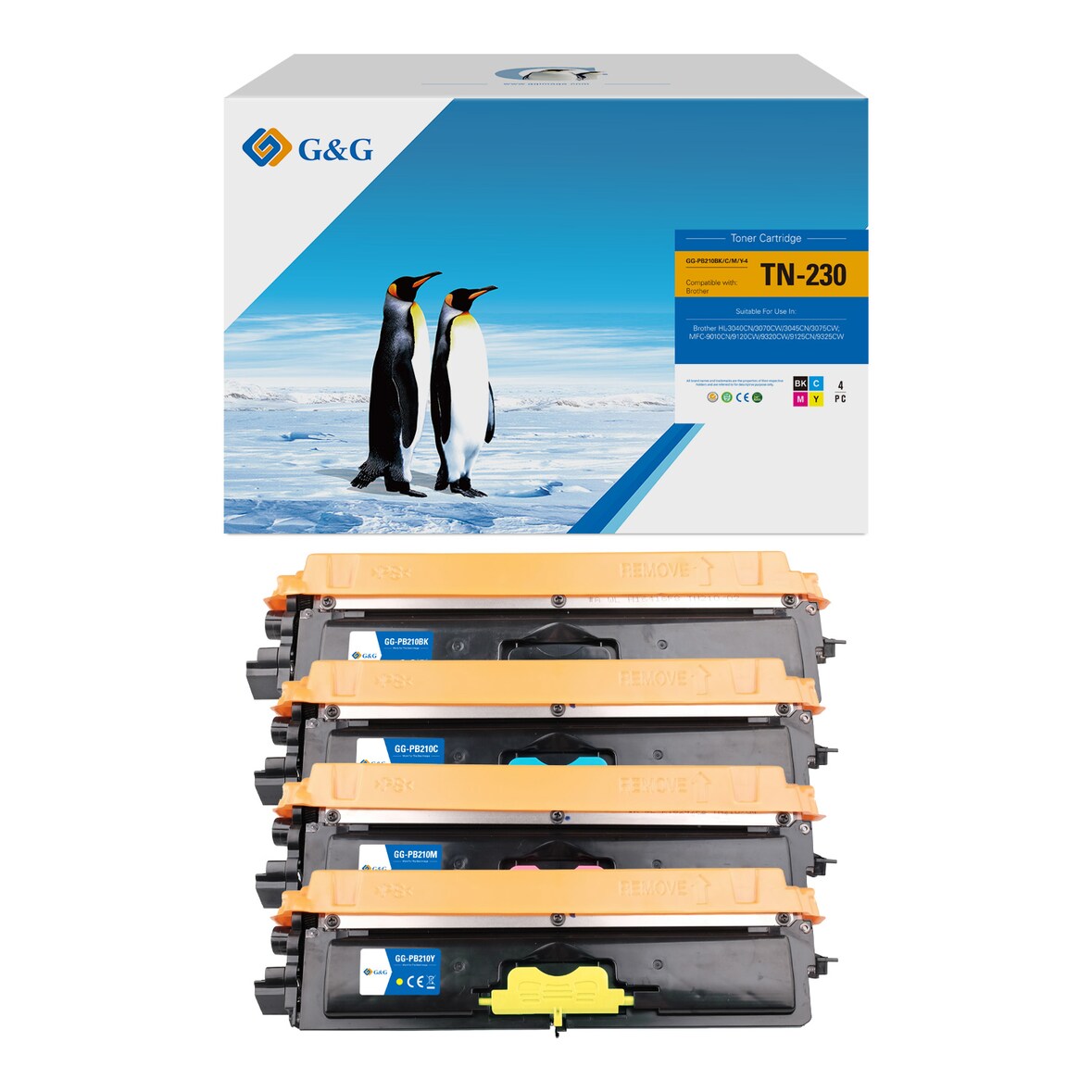 G&G TN230 Toner Compatibel met Brother TN-230 multipack - Huismerk- Zwart, Magenta, Cyaan, Geel