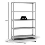 thumbnail of PROREGAL Fachbodenregal Schraubsystem | Grundregal | HxBxT 200x130x40cm | 5 Ebenen | Fachlast 200 kg | Beidseitig nutzbar | Verzinkt