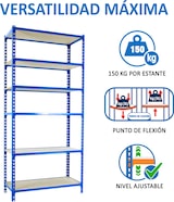 thumbnail of SimonRack Estantería Metálica, 2500x900x500 mm, 6 Alturas, Bandeja Madera, 150 kg de Punto Flexión, Azul/Madera - Maderclick