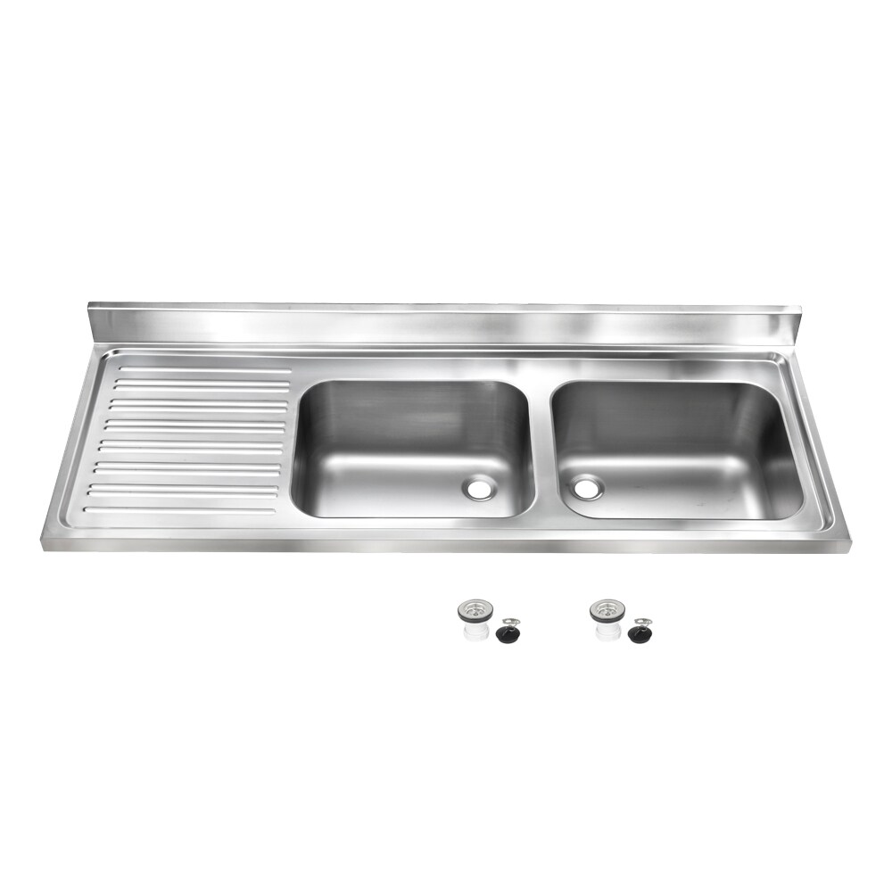 Fregadero doble seno con escurridor INOX para hostelería 1800x600x250mm