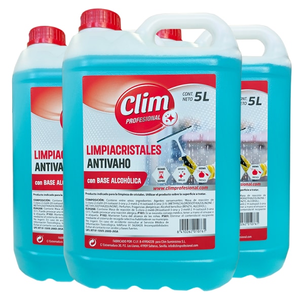 Limpiacristales antivaho secado rápido. Caja 3 garrafas 5L