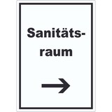 thumbnail of Sanitätsraum Aufkleber mit Text und Richtungspfeil rechts Krankenzimmer hochkant A3 (297x420mm)