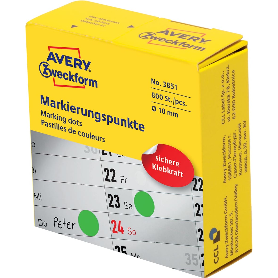 AVERY Zweckform Markierungspunkte, 10 mm, grün, Spender