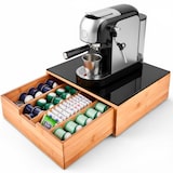 thumbnail of Porta Cialde In Bambù Con Cassetto 4 Scomparti R Ripiano in Vetro Organizer Capsule Caffè Cialde Bustine Tè Tisane Zucchero Design 30 x 30 x 10 Cm