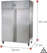 thumbnail of Romux® Kühlschrank mit 2 Türen 134 cm mit Umluftkühlung | Gastro Kühlschrank aus Edelstahl mit 1065 L Kapazität - 6 Einlegeböden und 750 W