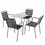 thumbnail of Set van 60 cm terrazzo tafel en 4 grijze metalen stoelen