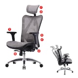 thumbnail of Sedia da ufficio SIHOO sedia da scrivania, ergonomica, braccioli regolabili, portata 150 kg ~ rivestimento grigio, struttura nera