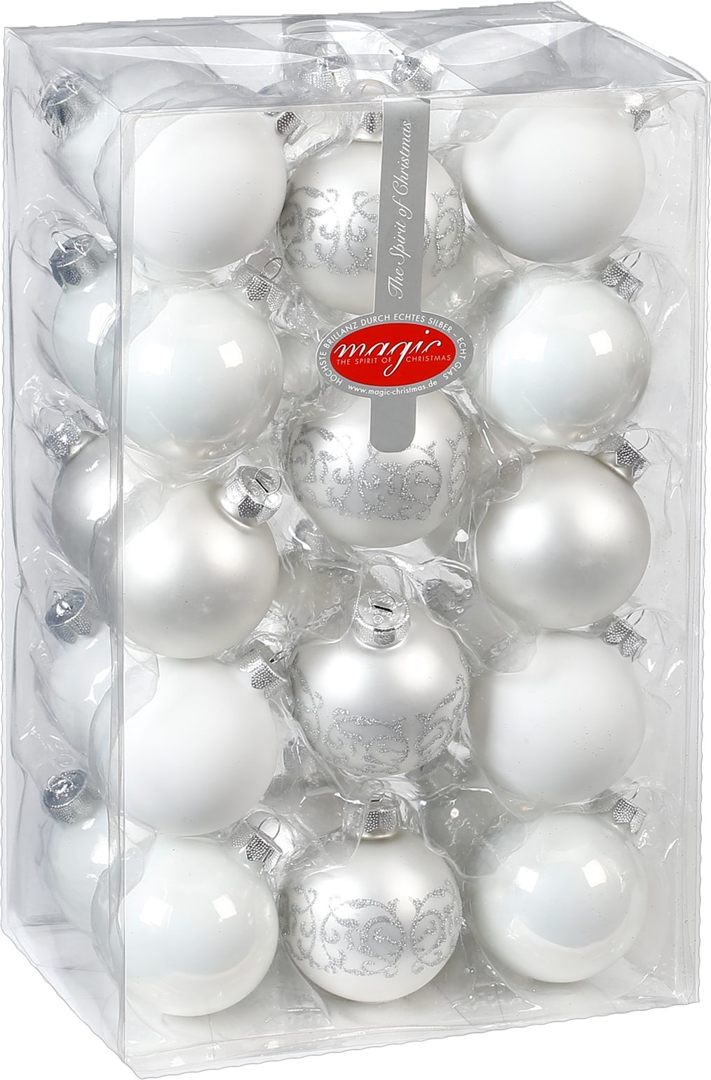 28 Weihnachtskugeln Glas 6cm glänzend matt Christbaumkugeln Weihnachtsbaumkugeln Christbaumschmuck Weihnachtsbaumschmuck Just White Mix