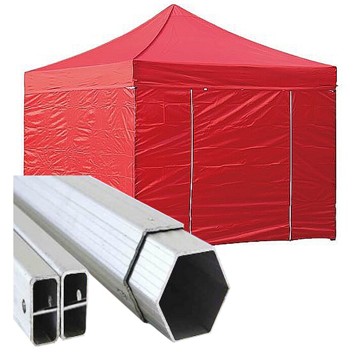 Gazebo 3x3 m rosso pieghevole alluminio piantone esagonale 45mm  con laterali