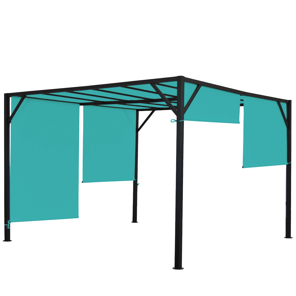 Pergola Baia, Garten Pavillon Terrassenüberdachung, stabiles 6cm-Stahl-Gestell + Schiebedach türkis-blau ~ 4x4m