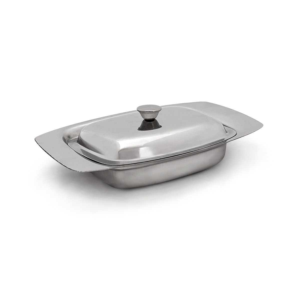 Relaxdays Butterdose mit Griff 6 x 19,5 x 13 cm HxBxT, 250 g Butter Schale mit Butterglocke in Edelstahl-Optik, silber