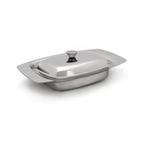 thumbnail of Relaxdays Butterdose mit Griff 6 x 19,5 x 13 cm HxBxT, 250 g Butter Schale mit Butterglocke in Edelstahl-Optik, silber